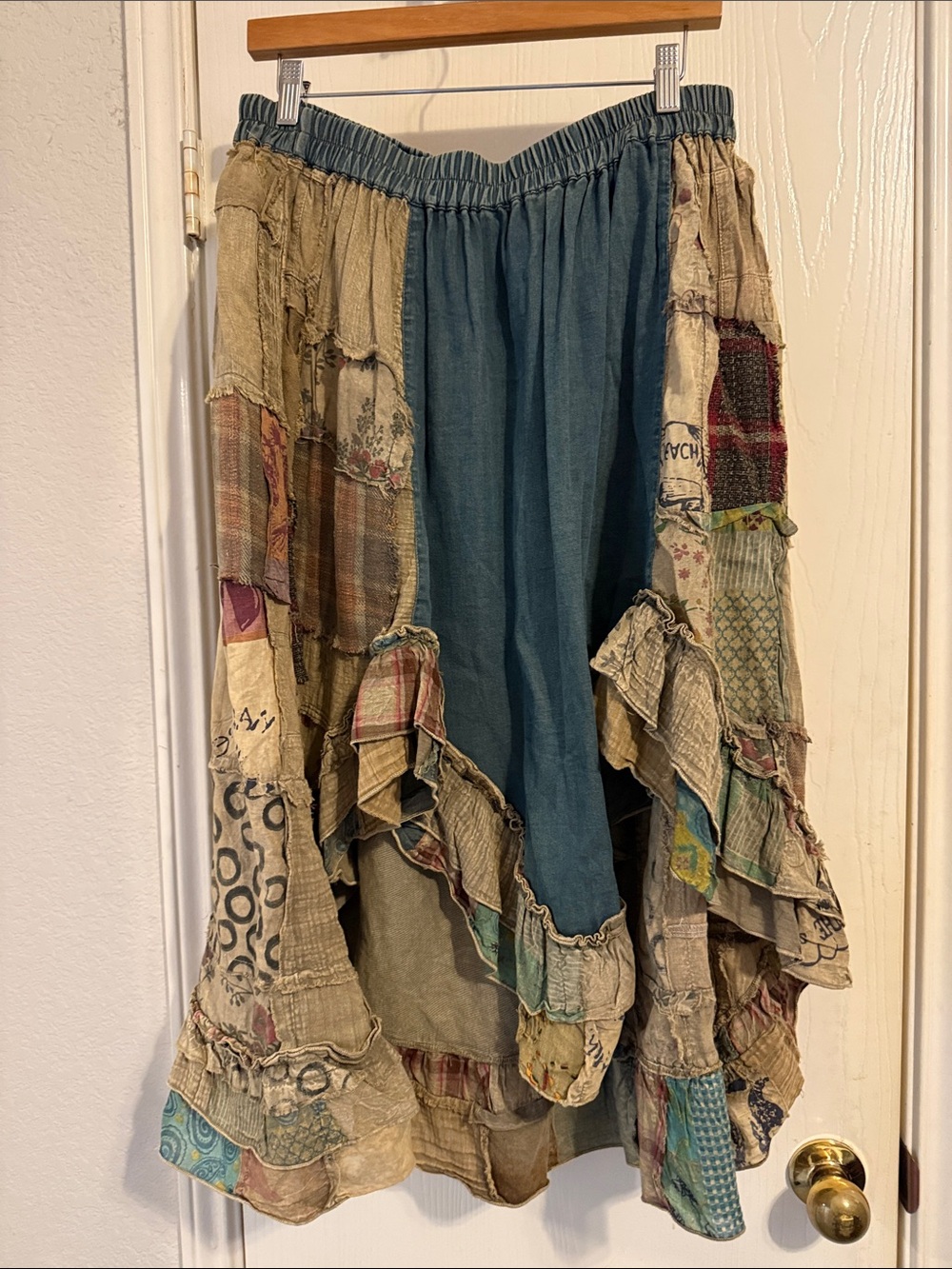 Paper Lace Bohemian Patchwork Midi Skirt - Teal & Multi size medium